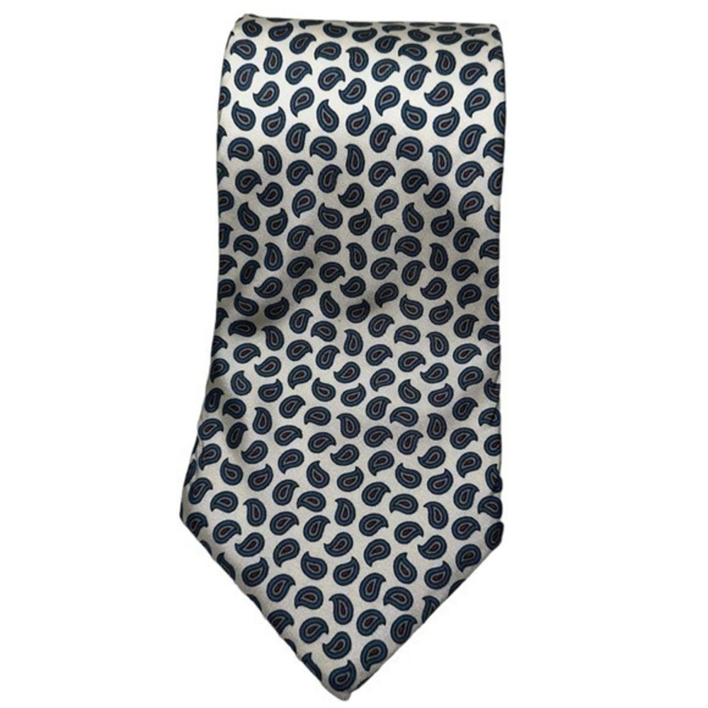 Guy Laroche Paris Vintage White Blue Tear Drop Paisley Silk Italy Necktie Tie